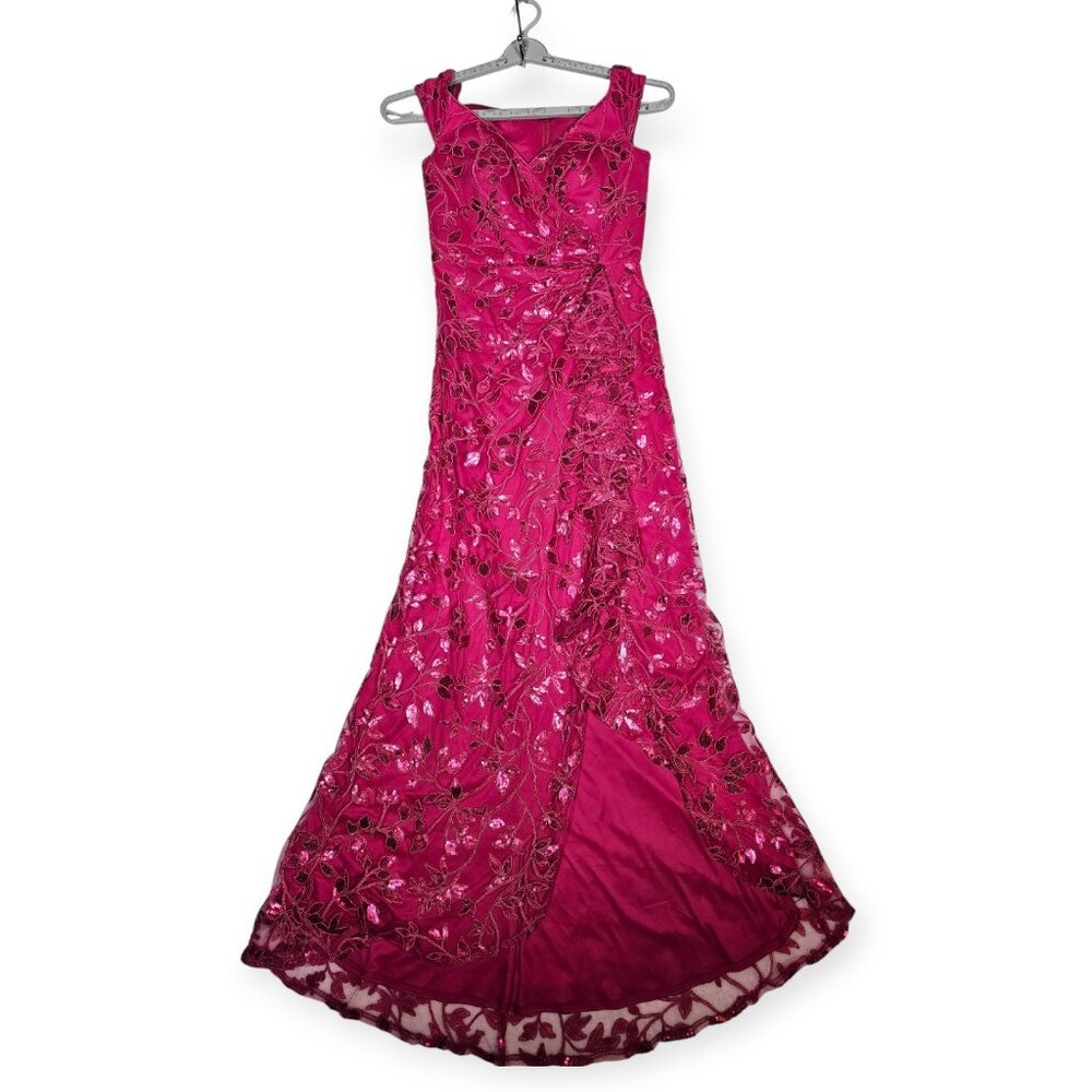 Tadashi Shoji Pink Sequin Embroidered Lace Gown NWT 8